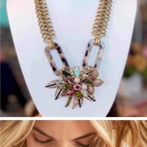 Stella & Dot Multicolor Floral Necklace with Gold Chain